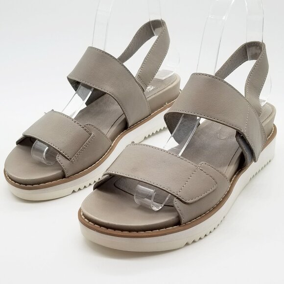 Eileen Fisher Kale Sandals 6.5 Velcro Strap Platform Moon Beige Taupe Gray $207 - Picture 2 of 16